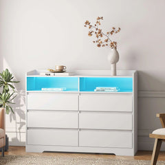 Bellemave® Modern Dressers & Chests of Drawers with Sturdy Frame,6 Drawer Dresser and LED Lights - Bellemave