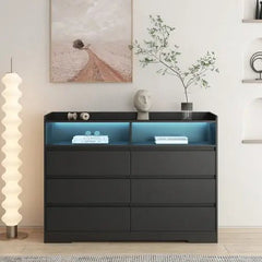 Bellemave® Modern Dressers & Chests of Drawers with Sturdy Frame,6 Drawer Dresser and LED Lights - Bellemave