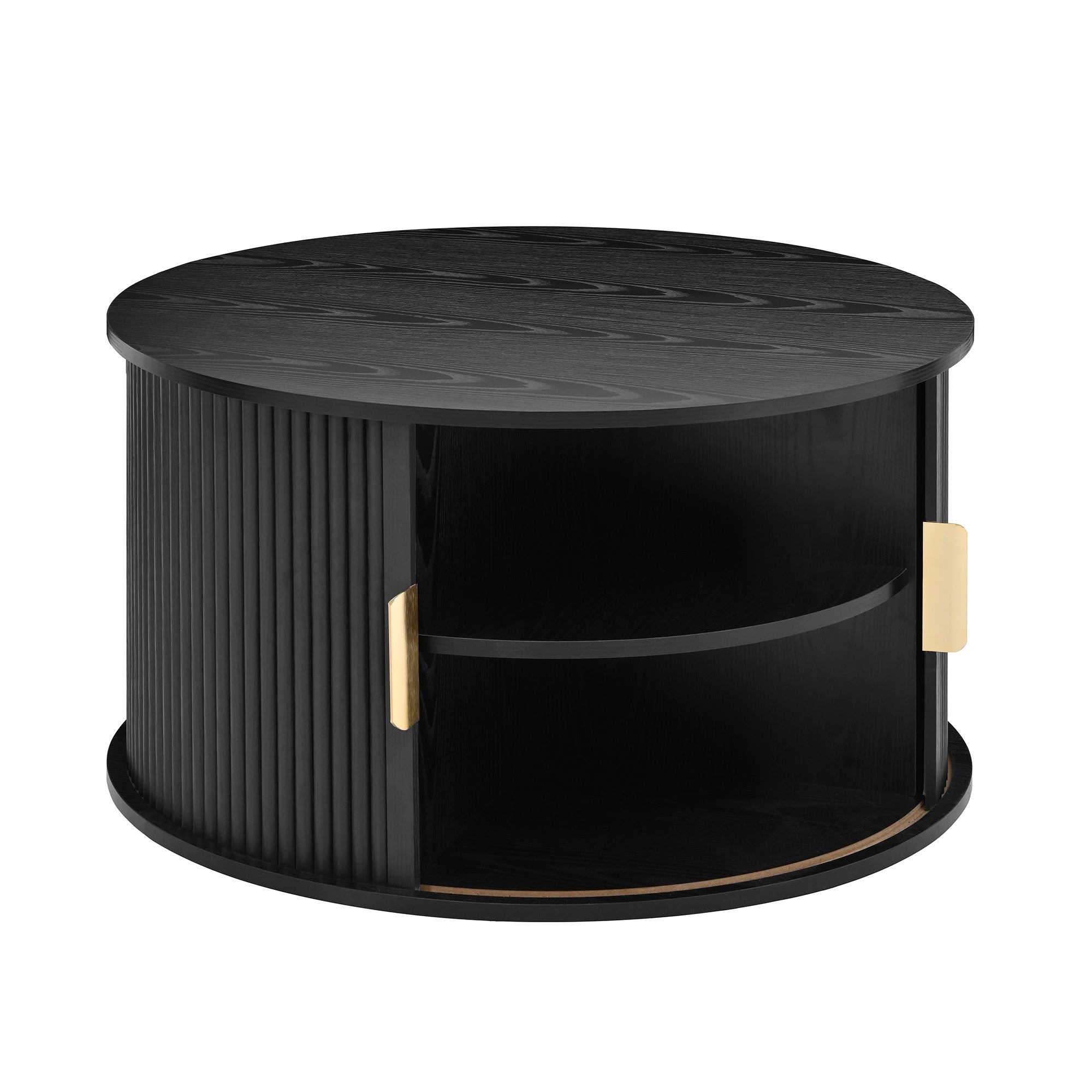 Bellemave® Modern Fluted Coffee Table with Hidden Storage & Sliding Tambour Door, Minimalist Circle Wood Desk - Bellemave