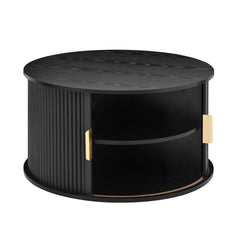 Bellemave® Modern Fluted Coffee Table with Hidden Storage & Sliding Tambour Door, Minimalist Circle Wood Desk - Bellemave