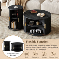 Bellemave® Modern Fluted Coffee Table with Hidden Storage & Sliding Tambour Door, Minimalist Circle Wood Desk - Bellemave