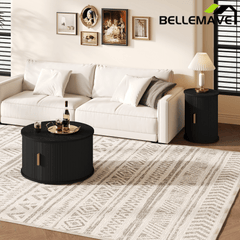 Bellemave® Modern Fluted Coffee Table with Hidden Storage & Sliding Tambour Door, Minimalist Circle Wood Desk - Bellemave