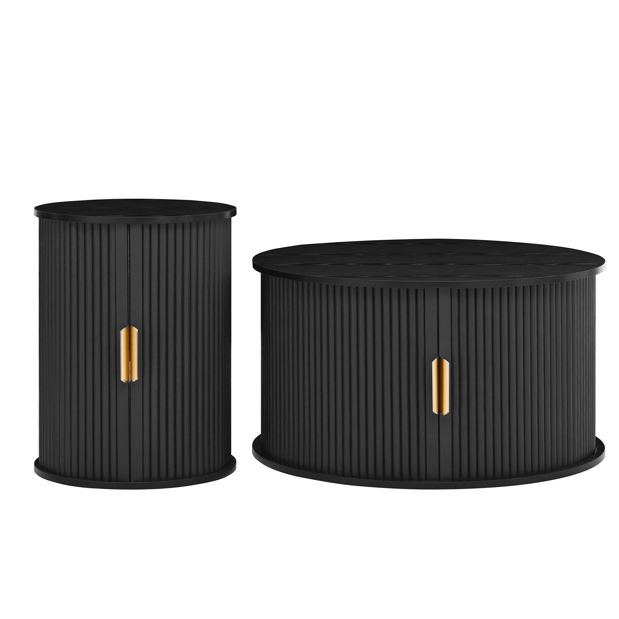 Bellemave® Modern Fluted Coffee Table with Hidden Storage & Sliding Tambour Door, Minimalist Circle Wood Desk - Bellemave