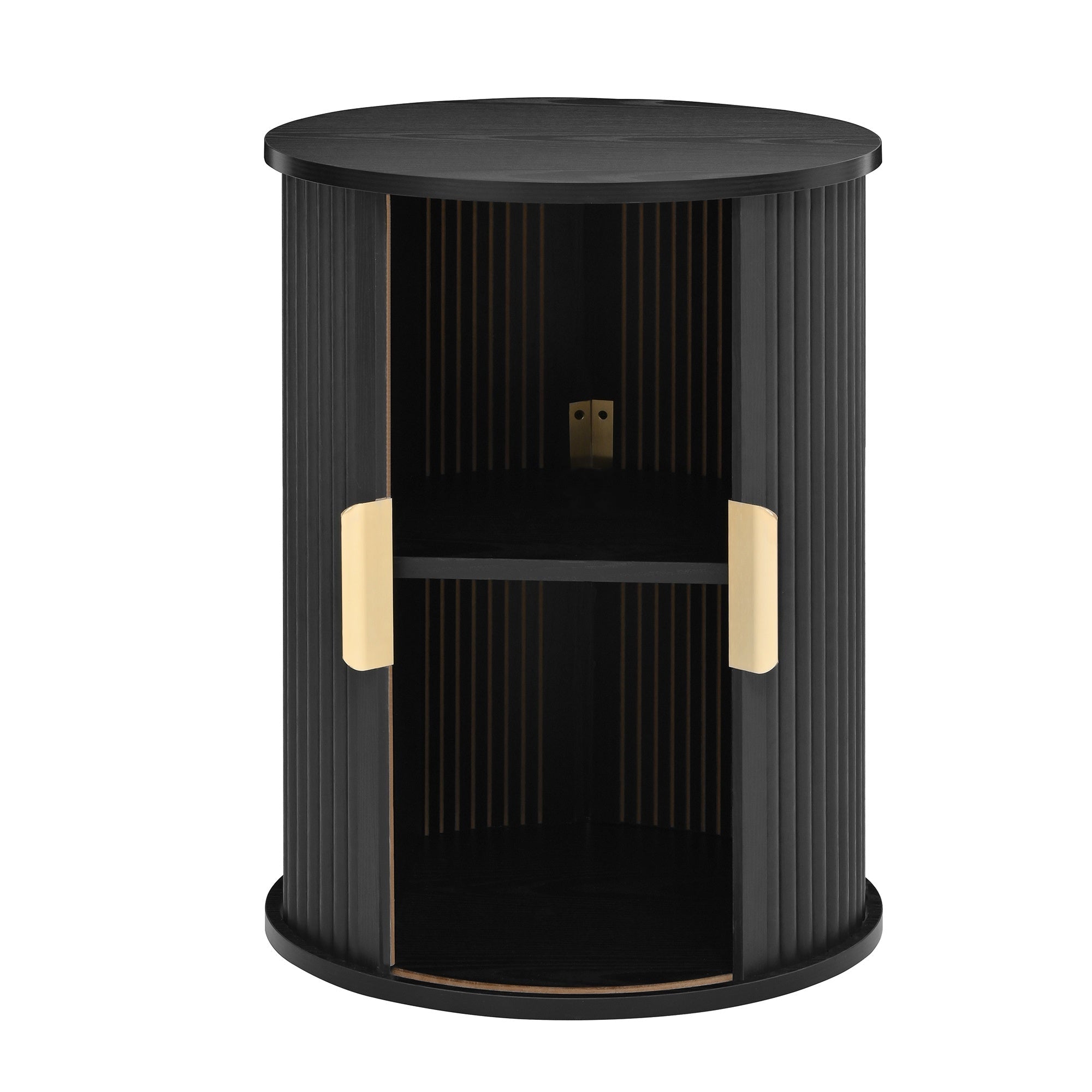 Bellemave® Modern Fluted Coffee Table with Hidden Storage & Sliding Tambour Door, Minimalist Circle Wood Desk - Bellemave