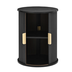 Bellemave® Modern Fluted Coffee Table with Hidden Storage & Sliding Tambour Door, Minimalist Circle Wood Desk - Bellemave
