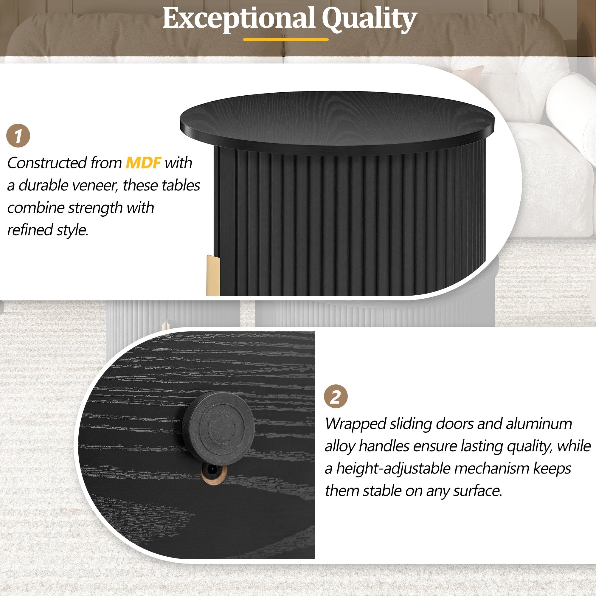 Bellemave® Modern Fluted Coffee Table with Hidden Storage & Sliding Tambour Door, Minimalist Circle Wood Desk - Bellemave