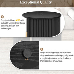 Bellemave® Modern Fluted Coffee Table with Hidden Storage & Sliding Tambour Door, Minimalist Circle Wood Desk - Bellemave