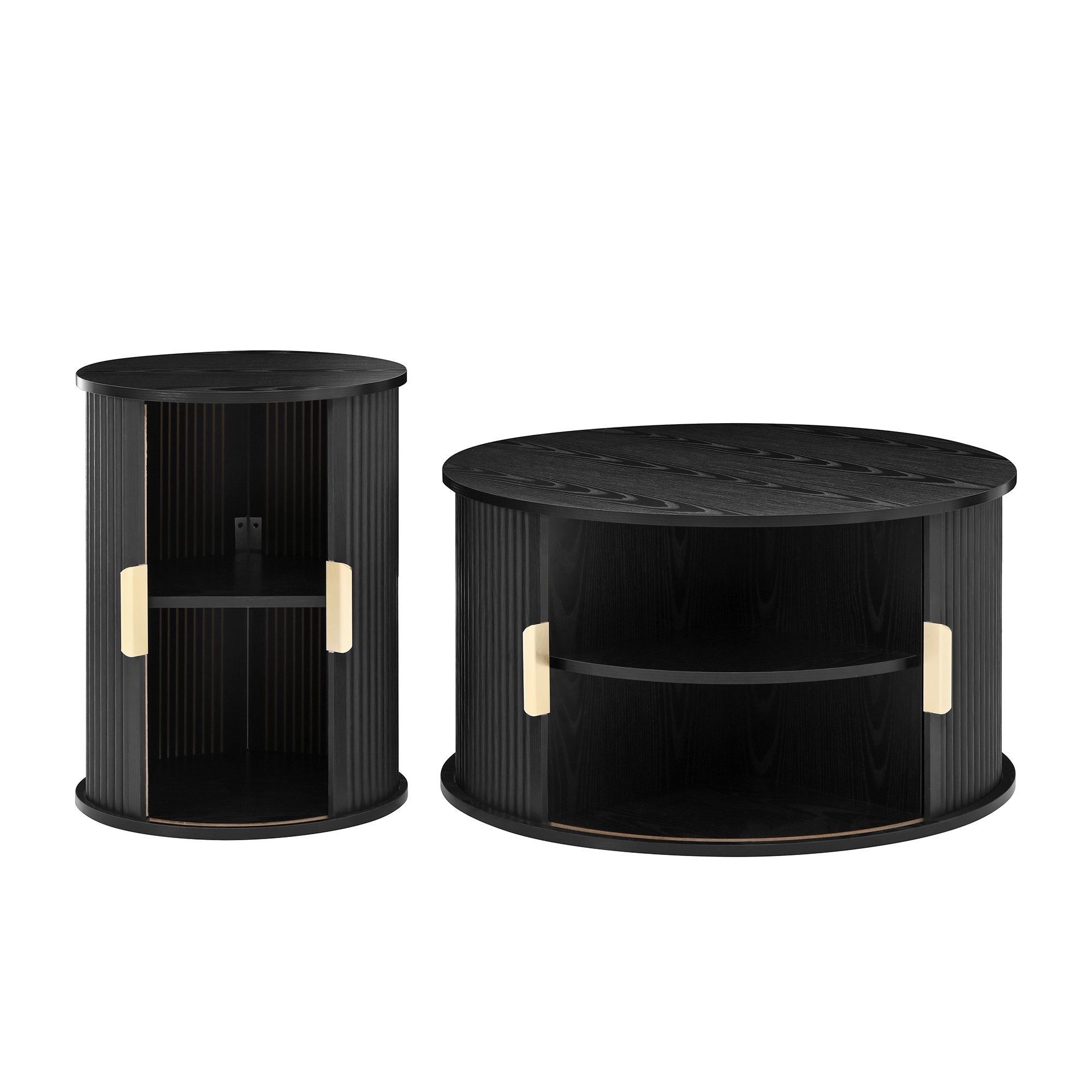 Bellemave® Modern Fluted Coffee Table with Hidden Storage & Sliding Tambour Door, Minimalist Circle Wood Desk - Bellemave