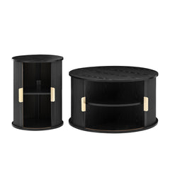 Bellemave® Modern Fluted Coffee Table with Hidden Storage & Sliding Tambour Door, Minimalist Circle Wood Desk - Bellemave