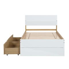 Bellemave® Modern Full Bed Frame with Twin Trundle & 2 Storage Drawers, Platform Bed with High Gloss Headboard & Footboard, No Box Spring Needed - Bellemave