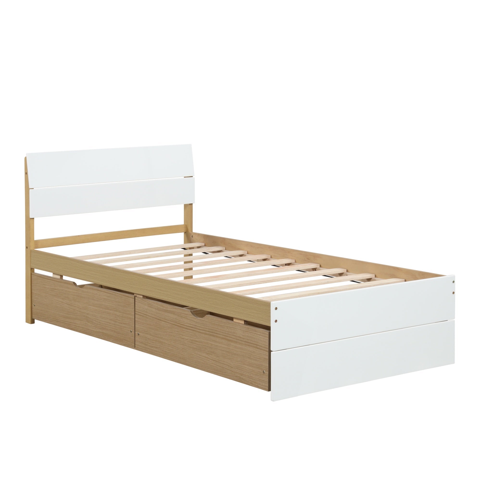 Bellemave® Modern Full Bed Frame with Twin Trundle & 2 Storage Drawers, Platform Bed with High Gloss Headboard & Footboard, No Box Spring Needed - Bellemave