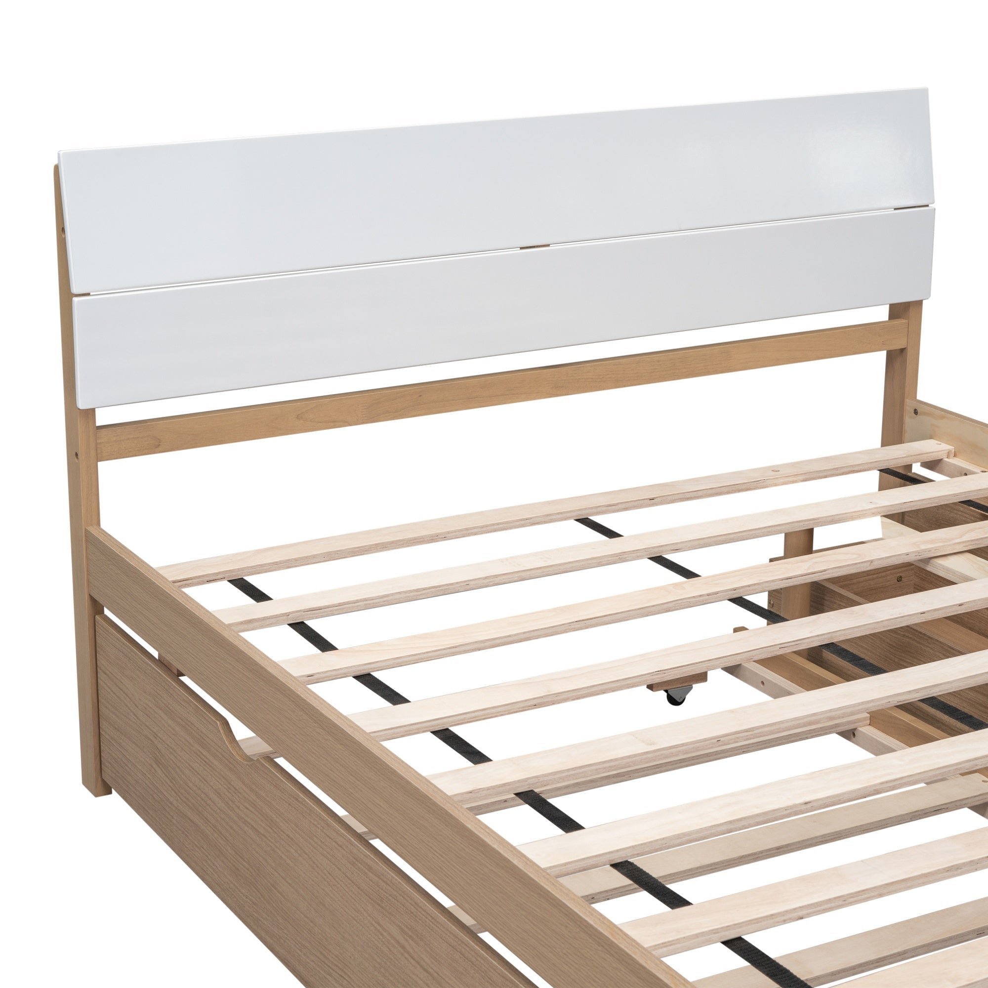 Bellemave® Modern Full Bed Frame with Twin Trundle & 2 Storage Drawers, Platform Bed with High Gloss Headboard & Footboard, No Box Spring Needed - Bellemave