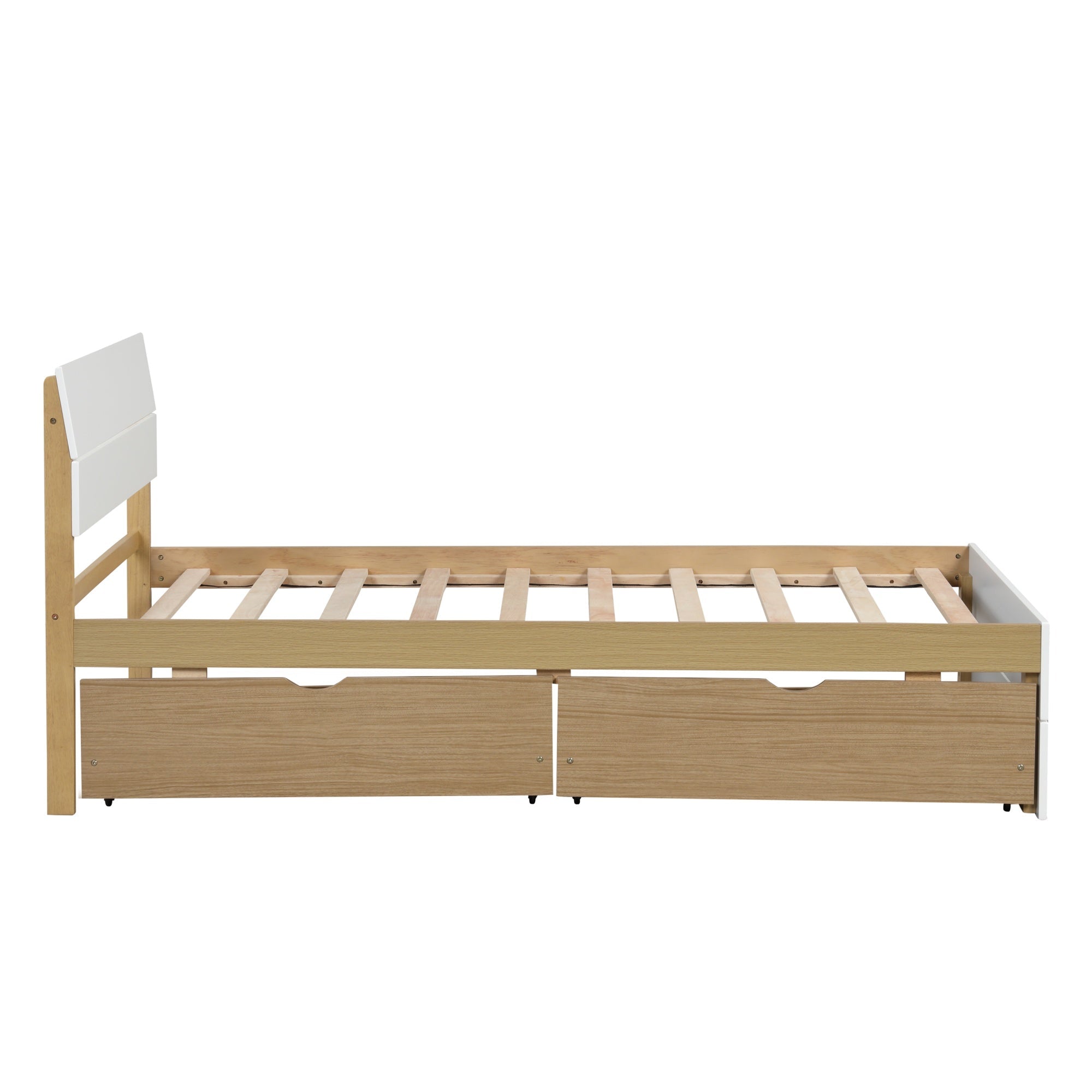 Bellemave® Modern Full Bed Frame with Twin Trundle & 2 Storage Drawers, Platform Bed with High Gloss Headboard & Footboard, No Box Spring Needed - Bellemave