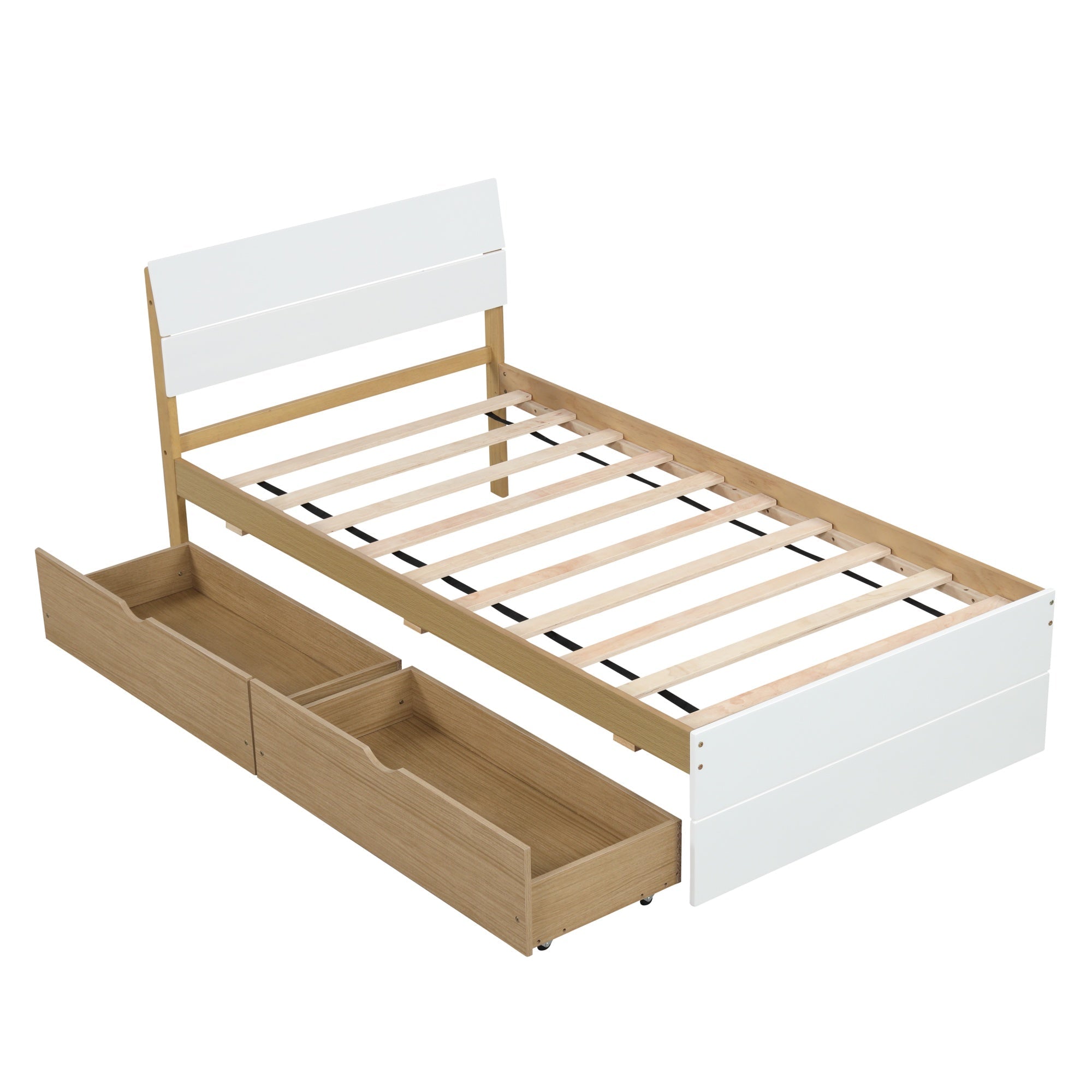 Bellemave® Modern Full Bed Frame with Twin Trundle & 2 Storage Drawers, Platform Bed with High Gloss Headboard & Footboard, No Box Spring Needed - Bellemave