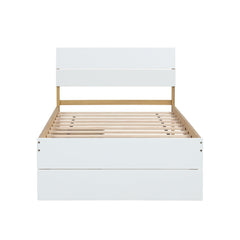 Bellemave® Modern Full Bed Frame with Twin Trundle & 2 Storage Drawers, Platform Bed with High Gloss Headboard & Footboard, No Box Spring Needed - Bellemave