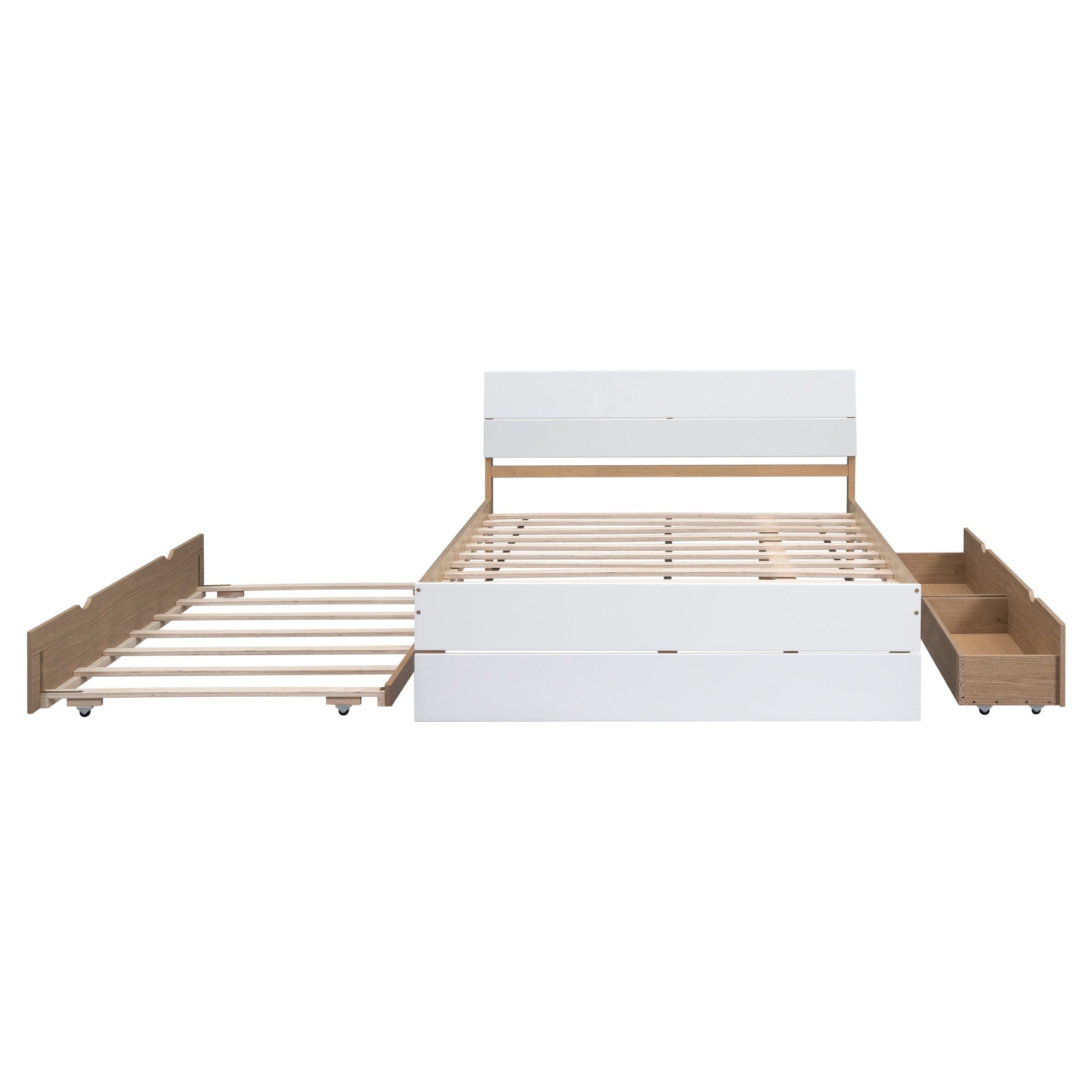 Bellemave® Modern Full Bed Frame with Twin Trundle & 2 Storage Drawers, Platform Bed with High Gloss Headboard & Footboard, No Box Spring Needed - Bellemave