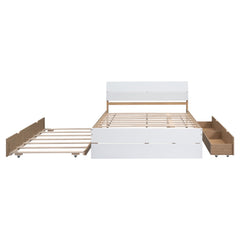 Bellemave® Modern Full Bed Frame with Twin Trundle & 2 Storage Drawers, Platform Bed with High Gloss Headboard & Footboard, No Box Spring Needed - Bellemave