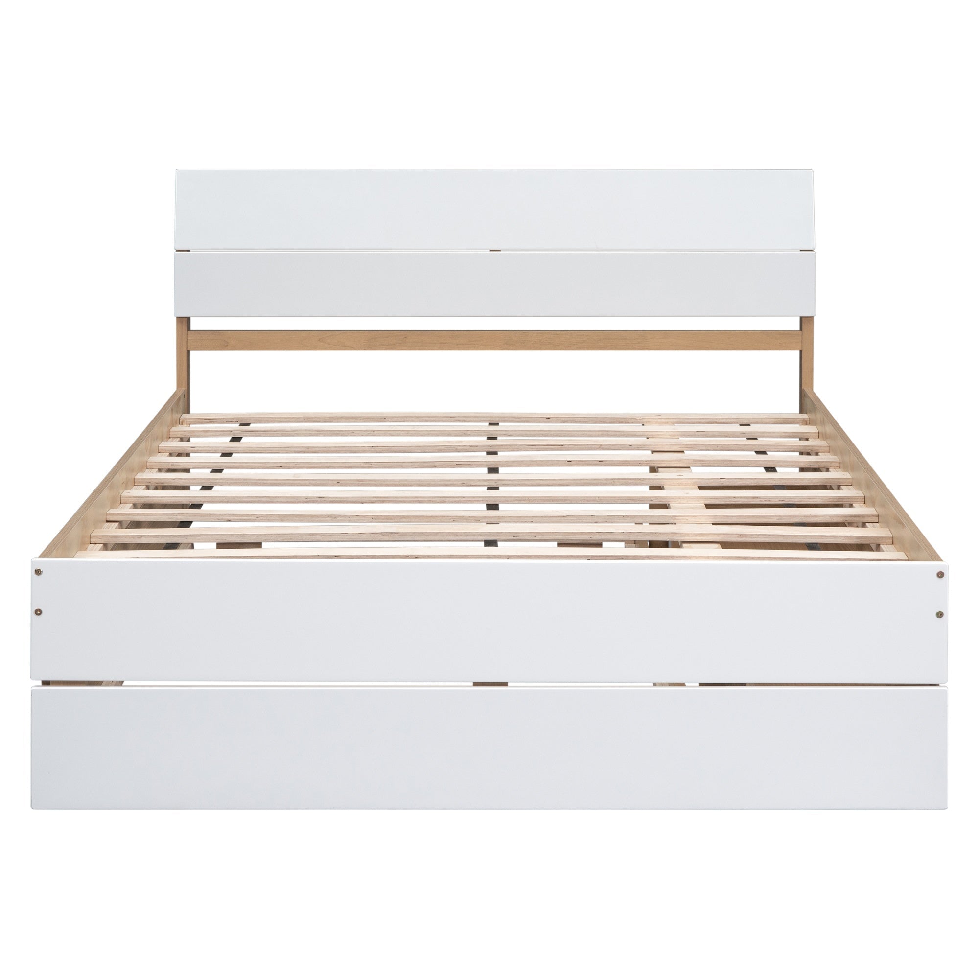 Bellemave® Modern Full Bed Frame with Twin Trundle & 2 Storage Drawers, Platform Bed with High Gloss Headboard & Footboard, No Box Spring Needed - Bellemave