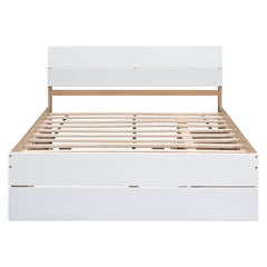 Bellemave® Modern Full Bed Frame with Twin Trundle & 2 Storage Drawers, Platform Bed with High Gloss Headboard & Footboard, No Box Spring Needed - Bellemave