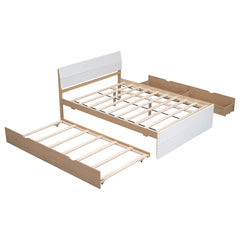 Bellemave® Modern Full Bed Frame with Twin Trundle & 2 Storage Drawers, Platform Bed with High Gloss Headboard & Footboard, No Box Spring Needed - Bellemave