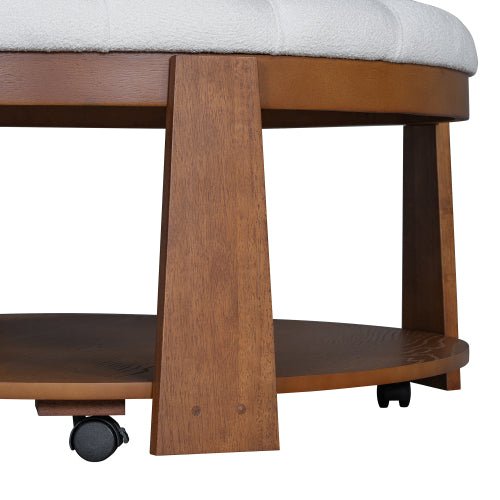 Bellemave® Modern Large Round Ottoman Coffee Table 2 - Tier Oversized Button Tufted Ottoman with Wheels - Bellemave