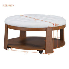 Bellemave® Modern Large Round Ottoman Coffee Table 2 - Tier Oversized Button Tufted Ottoman with Wheels - Bellemave