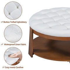 Bellemave® Modern Large Round Ottoman Coffee Table 2 - Tier Oversized Button Tufted Ottoman with Wheels - Bellemave