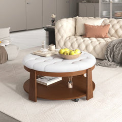 Bellemave® Modern Large Round Ottoman Coffee Table 2 - Tier Oversized Button Tufted Ottoman with Wheels - Bellemave