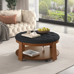 Bellemave® Modern Large Round Ottoman Coffee Table 2 - Tier Oversized Button Tufted Ottoman with Wheels - Bellemave