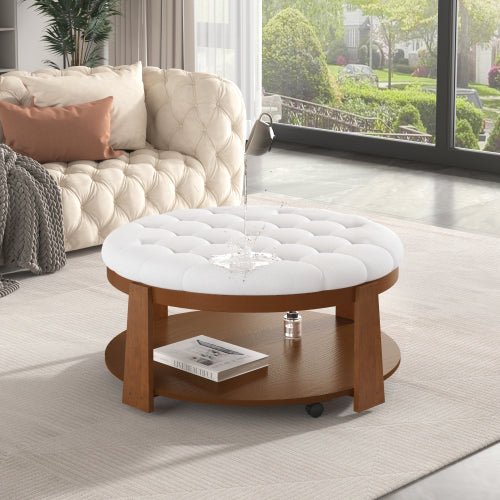 Bellemave® Modern Large Round Ottoman Coffee Table 2 - Tier Oversized Button Tufted Ottoman with Wheels - Bellemave