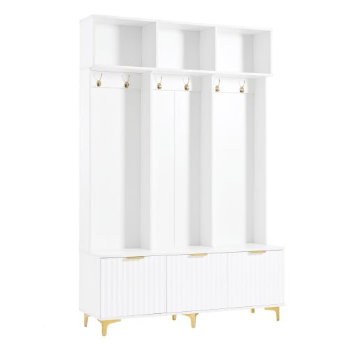 Bellemave® Modern Large Storage Hall Tree with Bench, 6 Gold Hooks and Legs - Bellemave