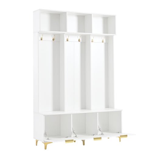 Bellemave® Modern Large Storage Hall Tree with Bench, 6 Gold Hooks and Legs - Bellemave