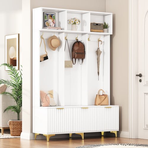 Bellemave® Modern Large Storage Hall Tree with Bench, 6 Gold Hooks and Legs - Bellemave