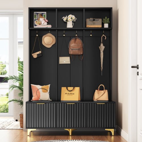 Bellemave® Modern Large Storage Hall Tree with Bench, 6 Gold Hooks and Legs - Bellemave