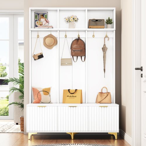 Bellemave® Modern Large Storage Hall Tree with Bench, 6 Gold Hooks and Legs - Bellemave