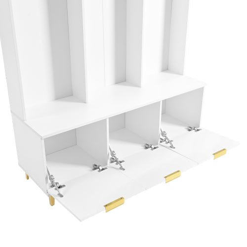 Bellemave® Modern Large Storage Hall Tree with Bench, 6 Gold Hooks and Legs - Bellemave