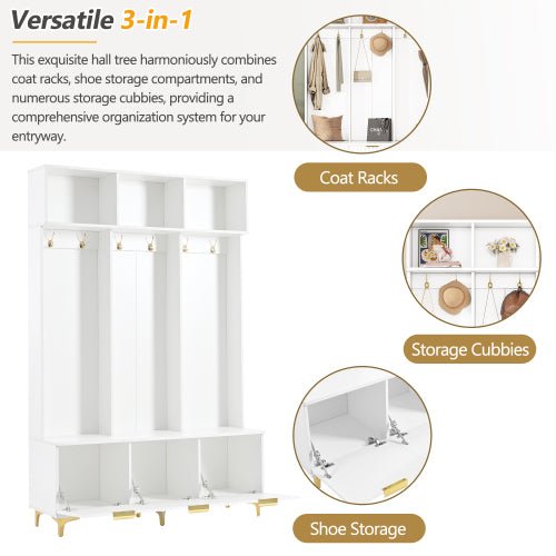 Bellemave® Modern Large Storage Hall Tree with Bench, 6 Gold Hooks and Legs - Bellemave