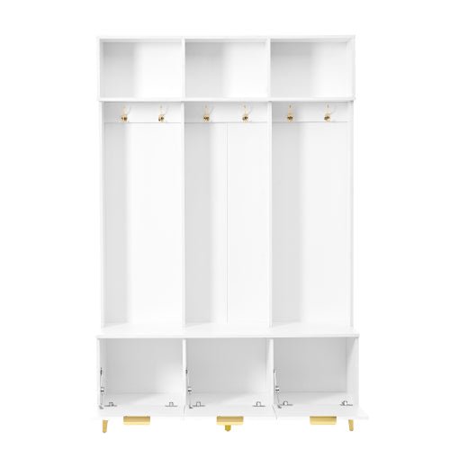 Bellemave® Modern Large Storage Hall Tree with Bench, 6 Gold Hooks and Legs - Bellemave
