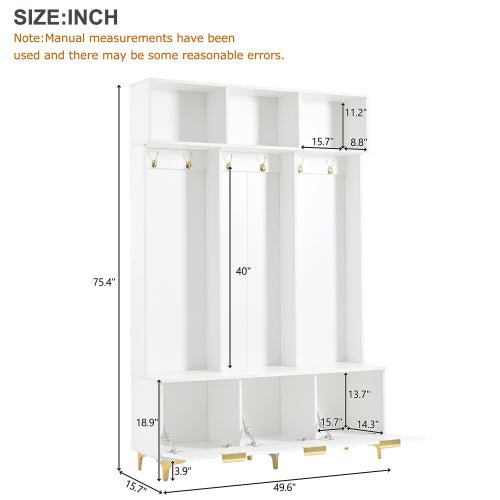 Bellemave® Modern Large Storage Hall Tree with Bench, 6 Gold Hooks and Legs - Bellemave