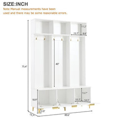 Bellemave® Modern Large Storage Hall Tree with Bench, 6 Gold Hooks and Legs - Bellemave