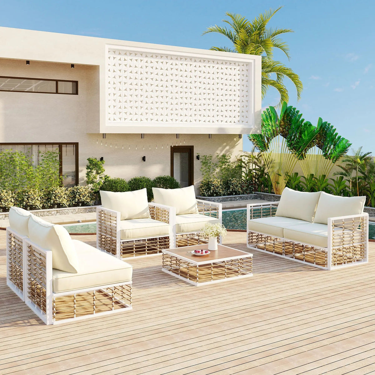 Bellemave® Modern Minimalist 7 - Piece Metal Patio Sectional Sofa Set with Thick Cushions and Coffee Table - Bellemave