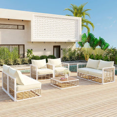 Bellemave® Modern Minimalist 7 - Piece Metal Patio Sectional Sofa Set with Thick Cushions and Coffee Table - Bellemave
