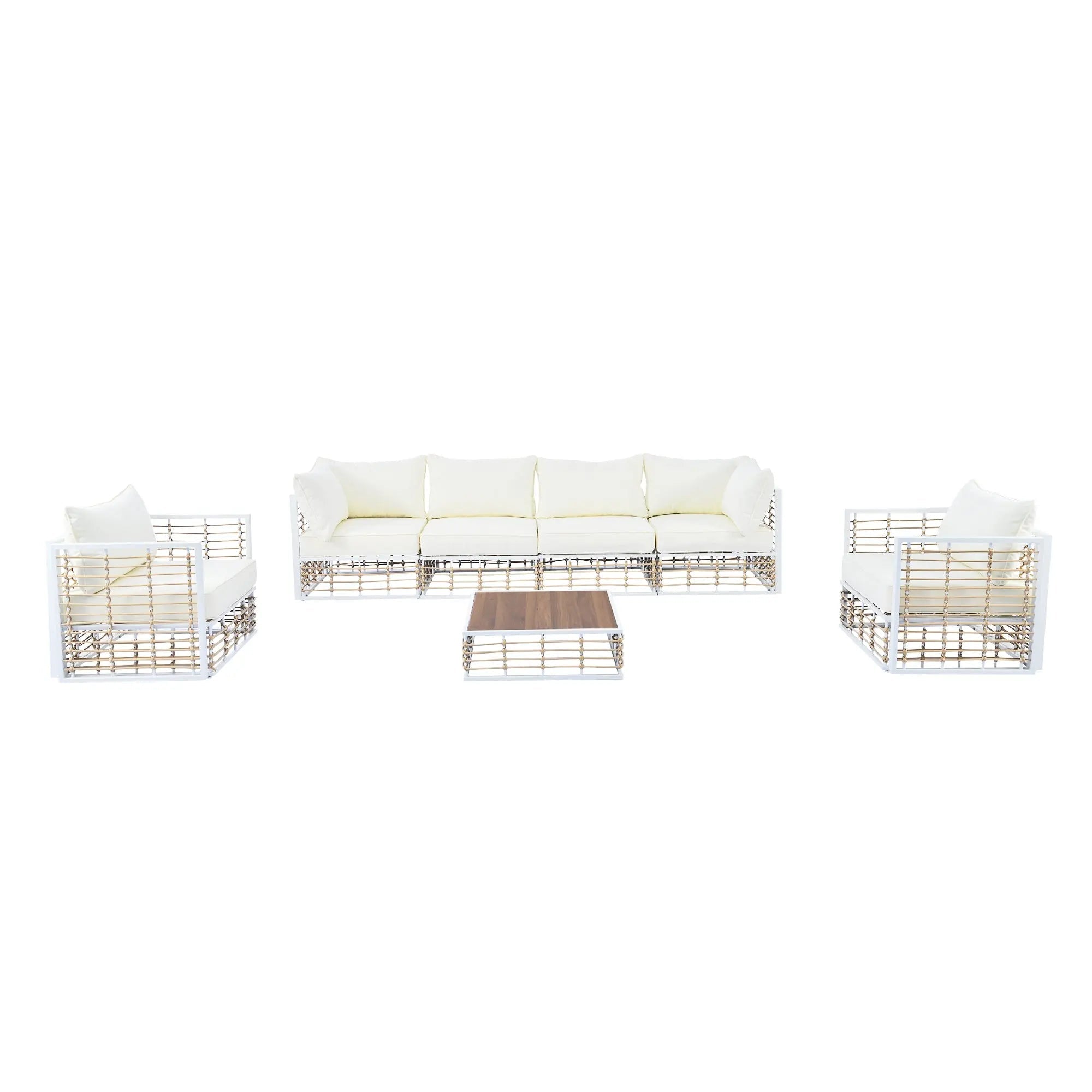 Bellemave® Modern Minimalist 7 - Piece Metal Patio Sectional Sofa Set with Thick Cushions and Coffee Table - Bellemave