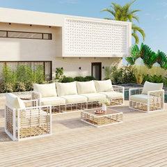 Bellemave® Modern Minimalist 7 - Piece Metal Patio Sectional Sofa Set with Thick Cushions and Coffee Table - Bellemave