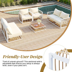 Bellemave® Modern Minimalist 7 - Piece Metal Patio Sectional Sofa Set with Thick Cushions and Coffee Table - Bellemave
