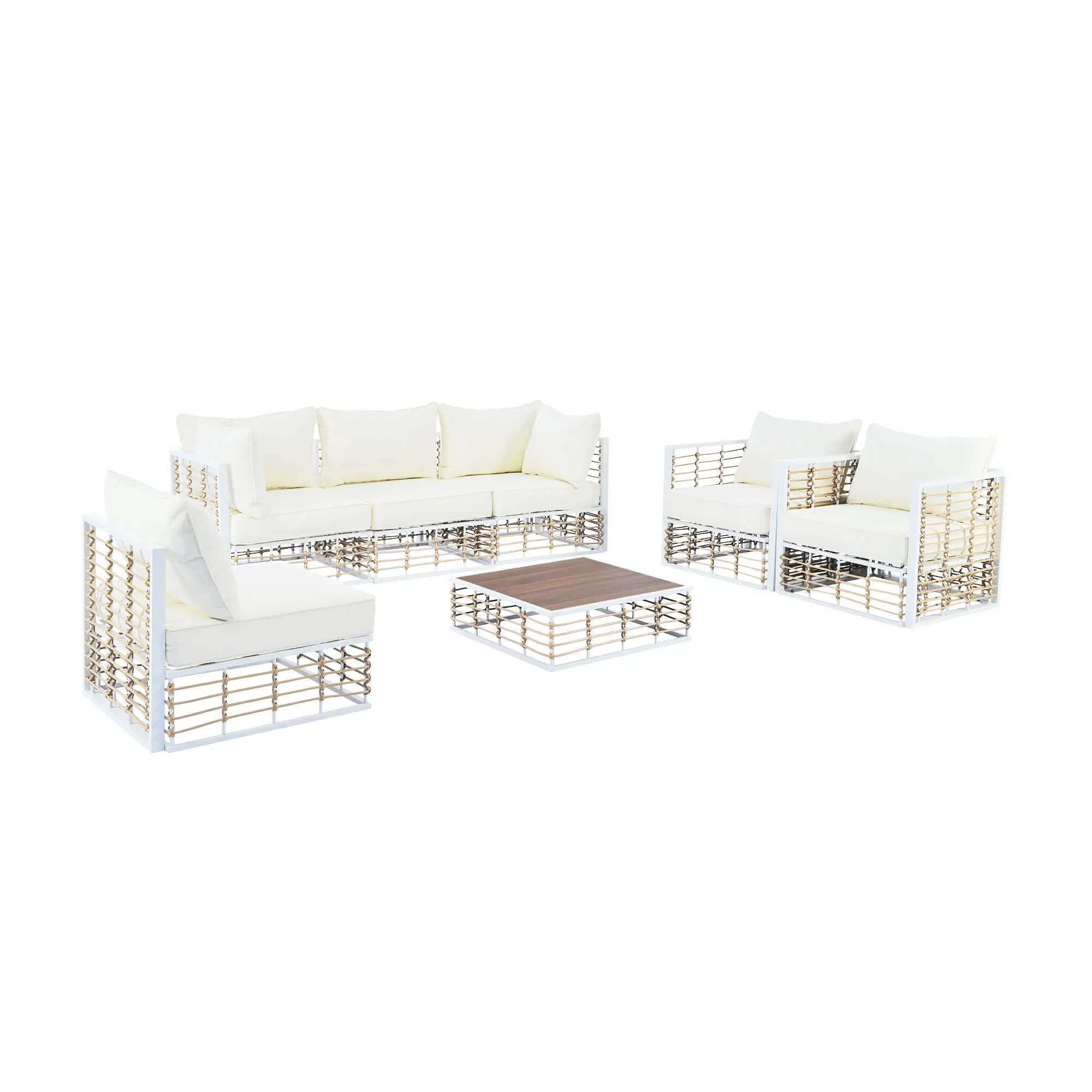 Bellemave® Modern Minimalist 7 - Piece Metal Patio Sectional Sofa Set with Thick Cushions and Coffee Table - Bellemave