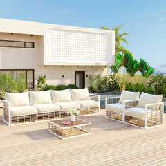 Bellemave® Modern Minimalist 7 - Piece Metal Patio Sectional Sofa Set with Thick Cushions and Coffee Table - Bellemave