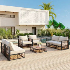 Bellemave® Modern Minimalist 7 - Piece Metal Patio Sectional Sofa Set with Thick Cushions and Coffee Table - Bellemave