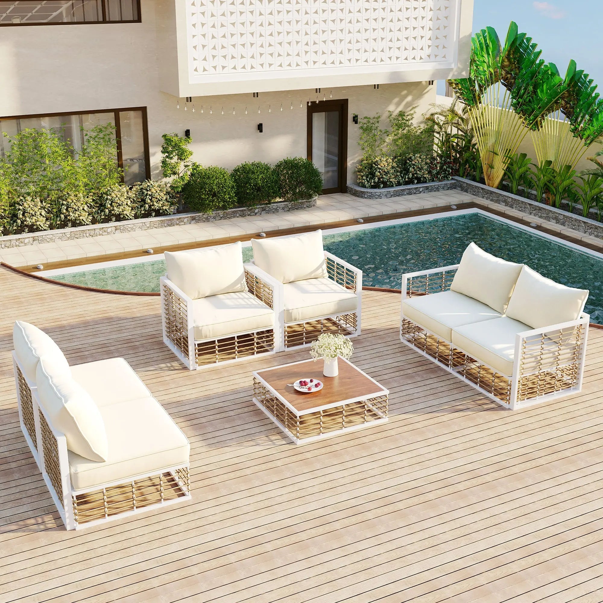 Bellemave® Modern Minimalist 7 - Piece Metal Patio Sectional Sofa Set with Thick Cushions and Coffee Table - Bellemave