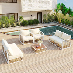 Bellemave® Modern Minimalist 7 - Piece Metal Patio Sectional Sofa Set with Thick Cushions and Coffee Table - Bellemave